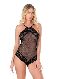 Ahu Lingerie Siyah File Tül Transparan Dantel Bodysuit Gecelik Ahu Primoda 8126
